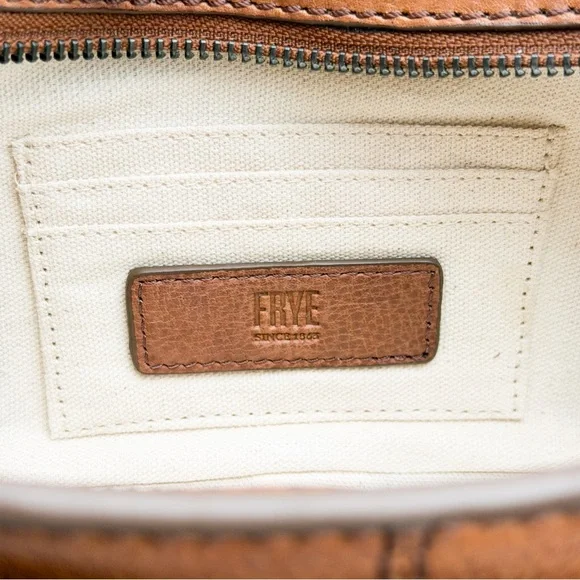 Frye Claire Leather Shoulder Bag Buckle Grommet Zip Top Cognac Brown NEW - Picture 8 of 16